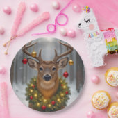 Christmas Buck Wearing a Glowing Wreath Papieren Bordje (Feest)
