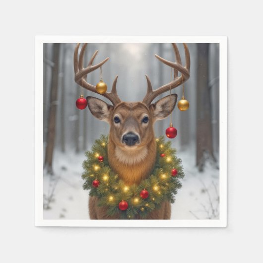 Christmas Buck Wearing a Glowing Wreath Servet (Voorkant)