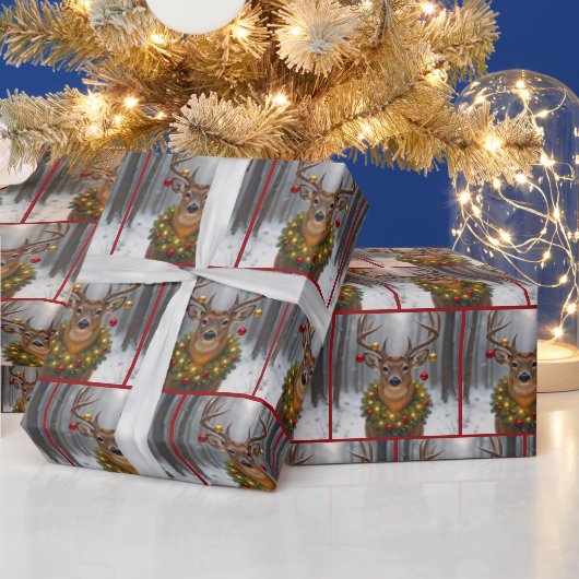 Christmas Buck Wearing a Wreath Cadeaupapier (Feestdagen)