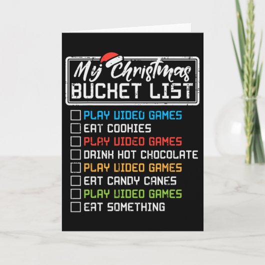 Christmas Bucket List Video Games Xmas Gamer Boys  Kaart (Voorkant)