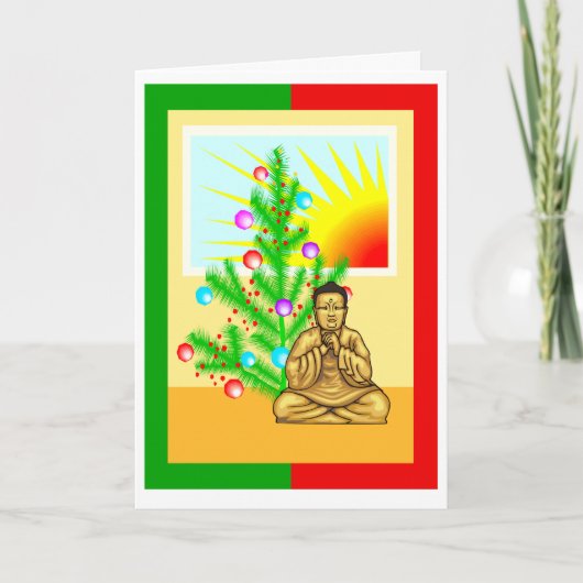 Christmas Buddha w / Tree Feestdagen Kaart (Voorkant)