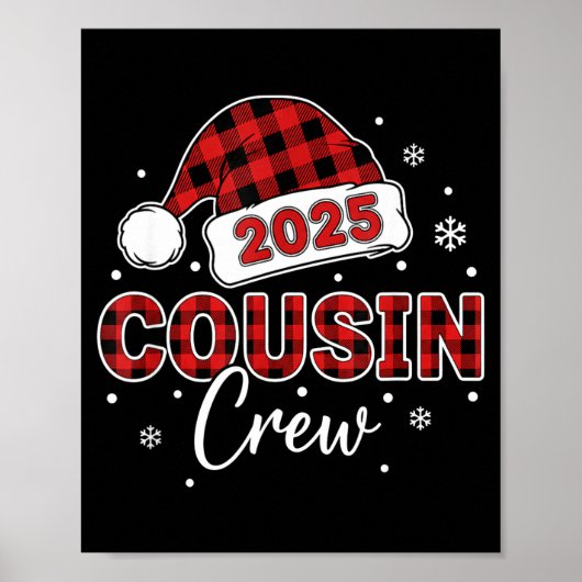 Christmas Buffalo Plaid 2025 Cousin Crew Santa Hat Poster (Voorkant)