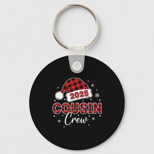 Christmas Buffalo Plaid 2025 Cousin Crew Santa Hat Sleutelhanger (Voorkant)