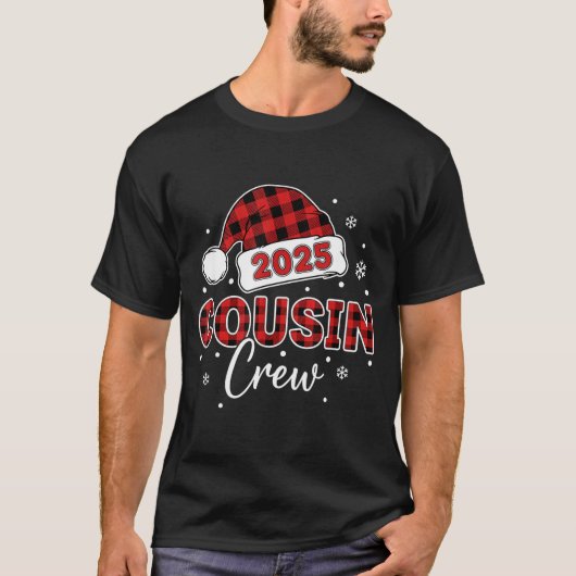 Christmas Buffalo Plaid 2025 Cousin Crew Santa Hat T-shirt (Voorkant)
