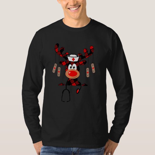 Christmas Buffalo Plaid Reindeer Nurse  Nursing Xm T-shirt (Voorkant)
