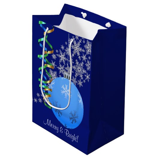 Christmas Bulb Snowflake Blue Medium Cadeauzakje (Voorkant Gekanteld)