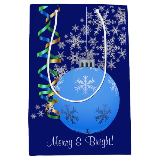 Christmas Bulb Snowflake Blue Medium Cadeauzakje (Voorkant)