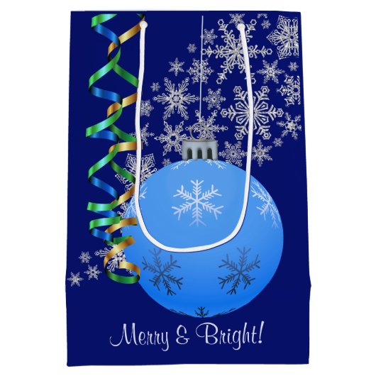 Christmas Bulb Snowflake Blue Medium Cadeauzakje (Achterkant)