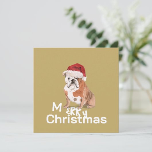 Christmas Bull Dog Merry Wenskaart (Staand voorkant)