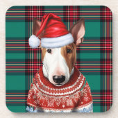 Christmas Bull Terrier Hond Red Green Plaid Vakant Bier Onderzetter (Voorkant)