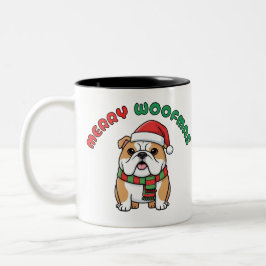 Christmas Bulldog Mug: Merry Woofmas Tweekleurige Koffiemok