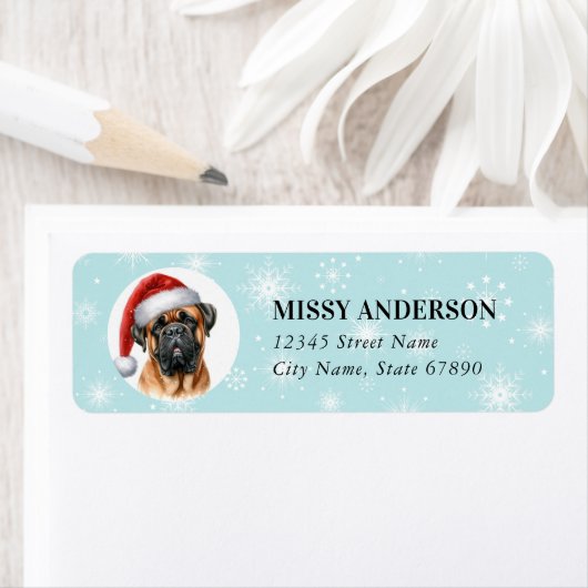 Christmas Bullmastiff Retour Adreslabels Etiket (Insitu)