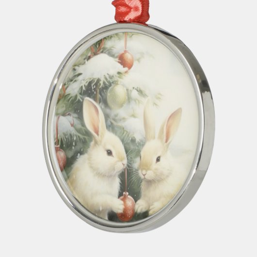 Christmas Bunnies Tree Family Metalen Ornament (Links)