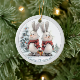 Christmas Bunny and gift, personalized Keramisch Ornament