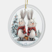 Christmas Bunny and gift, personalized Keramisch Ornament (Links)