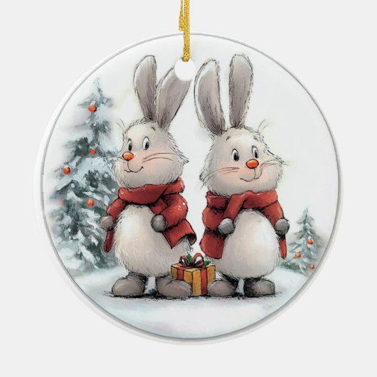 Christmas Bunny and gift, personalized Keramisch Ornament (Achterkant)