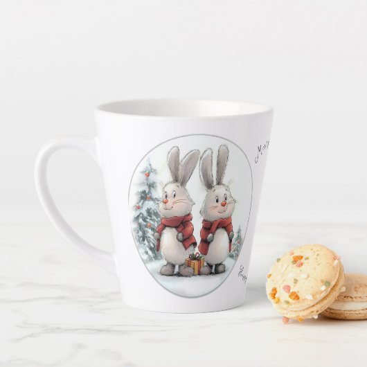 Christmas Bunny and gift, personalized Latte Mok (In situ)