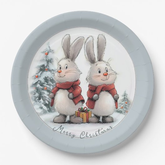 Christmas Bunny and gift, personalized Papieren Bordje (Voorkant)