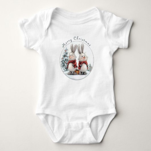 Christmas Bunny and gift, personalized Romper (Voorkant)