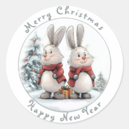 Christmas Bunny and gift, personalized Ronde Sticker