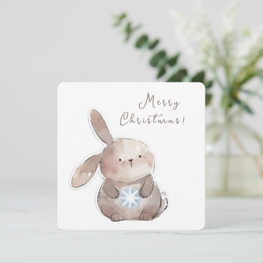 Christmas Bunny and Snowflake, personalized Kaart (Staand voorkant)