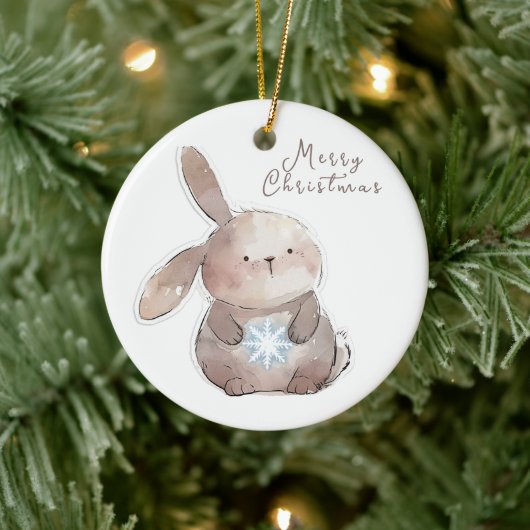 Christmas Bunny and Snowflake, personalized Keramisch Ornament (Boom)