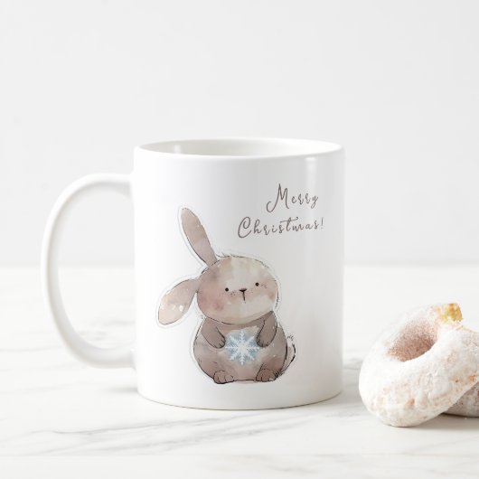 Christmas Bunny and Snowflake, personalized Koffiemok (Met donut)