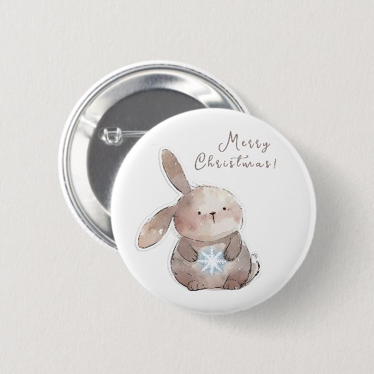 Christmas Bunny and Snowflake, personalized Ronde Button 5,7 Cm (Voorkant /achterkant)