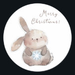 Christmas Bunny and Snowflake, personalized Ronde Sticker<br><div class="desc">Knobbelsteen,  Christmas Bunny and Snowflake,  watercolor,  personalized</div>