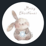 Christmas Bunny and Snowflake, personalized Ronde Sticker<br><div class="desc">Knobbelsteen,  Christmas Bunny and Snowflake,  watercolor,  personalized</div>