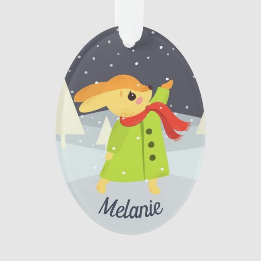 Christmas Bunny Catching Snowflakes Ornament (voorkant)