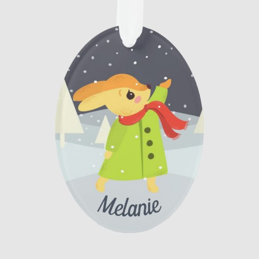 Christmas Bunny Catching Snowflakes Ornament (achterkant)