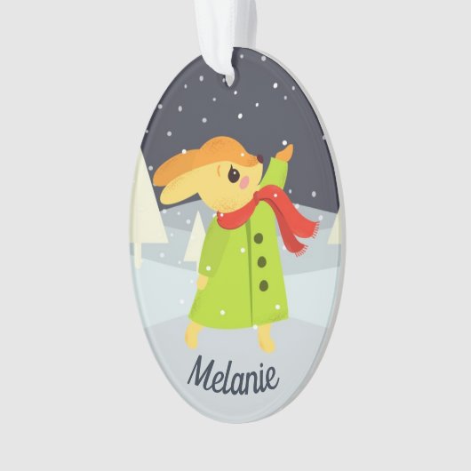 Christmas Bunny Catching Snowflakes Ornament (voorkant)