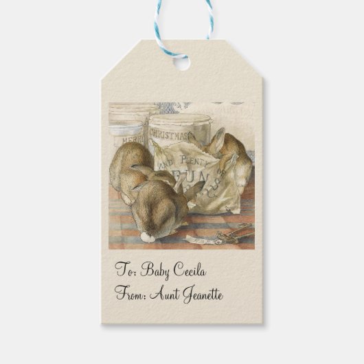 Christmas Bunny Rabbits Cadeaulabel (Voorkant)