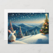 Christmas Bunny with Decorated Christmas Tree Feestdagenkaart (Voorkant / Achterkant)