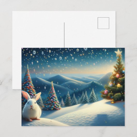 Christmas Bunny with Decorated Christmas Tree Feestdagenkaart (Voorkant / Achterkant)