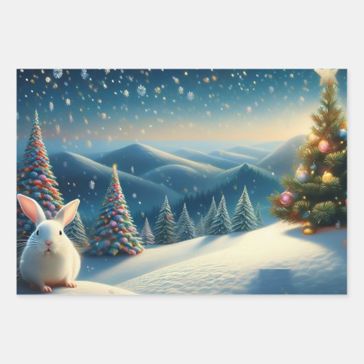 Christmas Bunny with Decorated Christmas Tree Inpakpapier Vel (Voorkant 3)