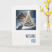 Christmas Bunny With Glowing Tree and Barn Kaart (Gele Bloem)