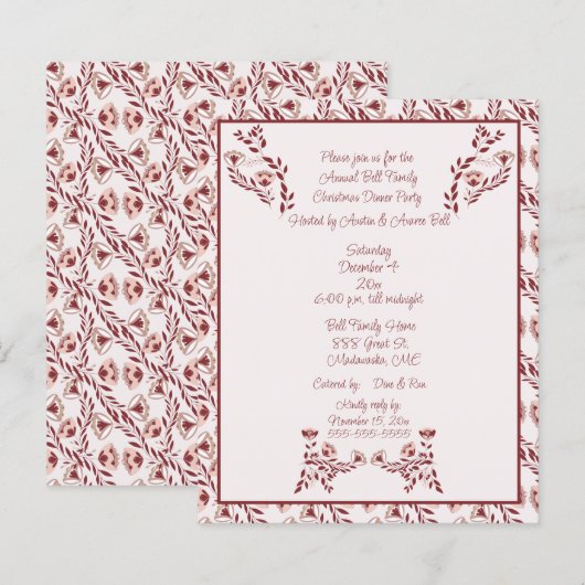 Christmas  Burgundy Floral Scandinavian Folk Art  (Voorkant / Achterkant)