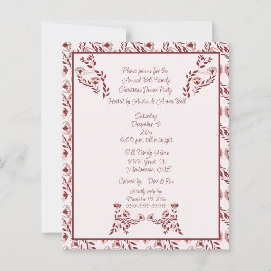 Christmas  Burgundy Floral Scandinavian Folk Art  (Voorkant)