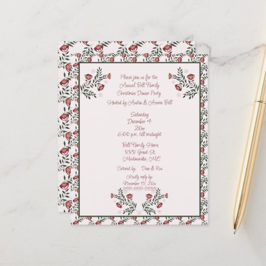 Christmas  Burgundy Floral Scandinavian Folk Art  (Voorkant / Achterkant in situ)