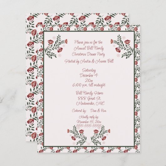 Christmas  Burgundy Floral Scandinavian Folk Art  (Voorkant / Achterkant)