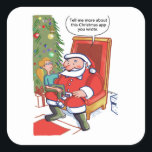 Christmas Business Partners grote vierkante sticke Sticker<br><div class="desc">De stickers van Christmas Business Partners zijn voor mensen die dit kerstseizoen vrolijkheid willen verspreiden,  geeks,  zakenmannen en zakenvrouwen en cartoon-fans. Christmas Business Partners is Steamy Raimon originele cartoon art. * speech bubble: Vertel me meer over deze kerst-app die je hebt geschreven.</div>