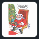 Christmas Business Partners grote vierkante sticke Sticker<br><div class="desc">De stickers van Christmas Business Partners zijn voor mensen die dit kerstseizoen vrolijkheid willen verspreiden,  geeks,  zakenmannen en zakenvrouwen en cartoon-fans. Christmas Business Partners is Steamy Raimon originele cartoon art. * speech bubble: Vertel me meer over deze kerst-app die je hebt geschreven.</div>
