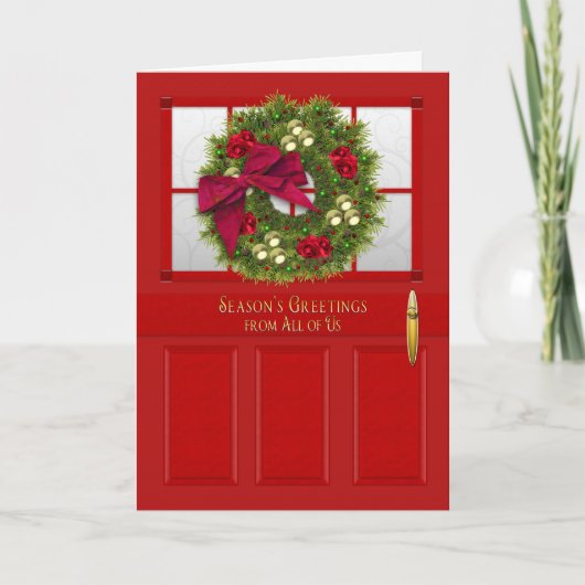 CHRISTMAS, Business, Red Deur/Wreath, allemaal van Feestdagen Kaart (Voorkant)