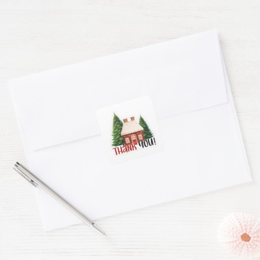 Christmas Business Vakantiehuis Dank u Vierkante Sticker (Envelop)