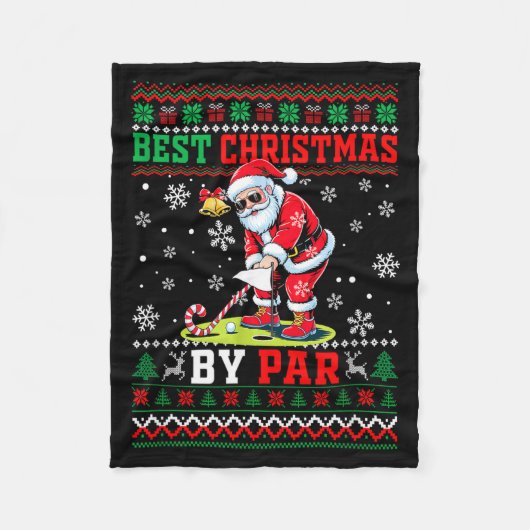 Christmas By Par Santa Sweater Playing Golf Golfer Fleece Deken (Voorkant)