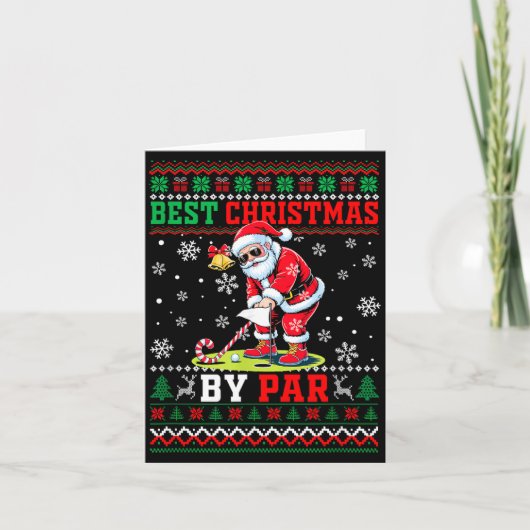 Christmas By Par Santa Sweater Playing Golf Golfer Kaart (Voorkant)