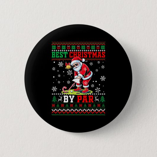 Christmas By Par Santa Sweater Playing Golf Golfer Ronde Button 5,7 Cm (Voorkant)