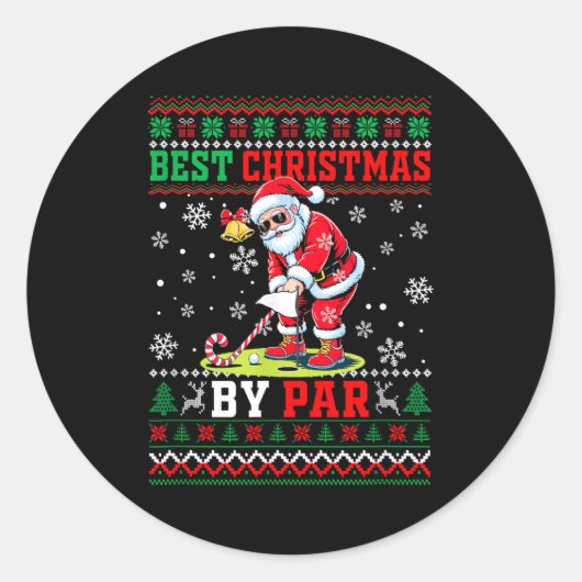 Christmas By Par Santa Sweater Playing Golf Golfer Ronde Sticker (Voorkant)